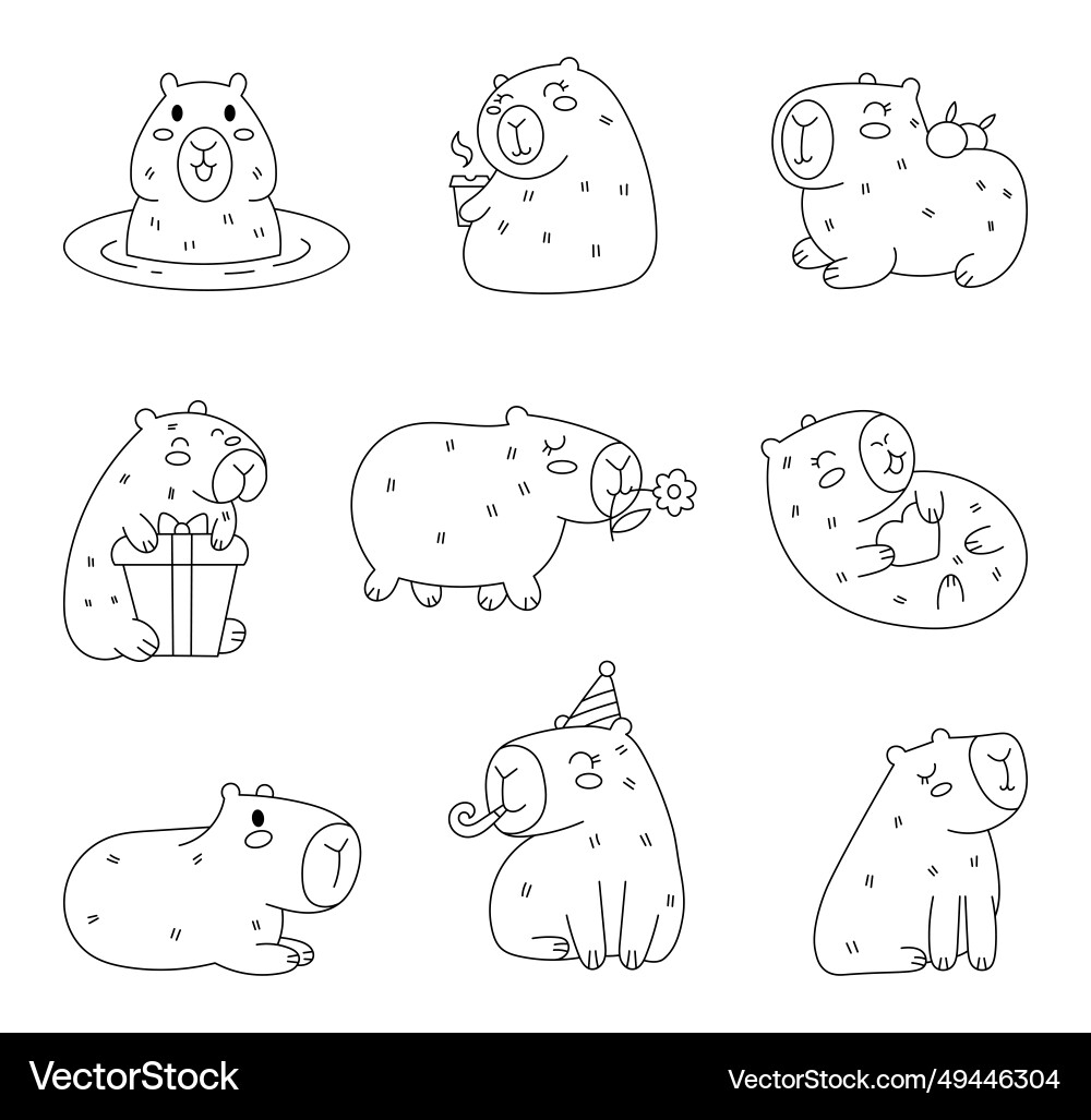 Funny Cartoon Capybara Coloring Page Cute Vector Image