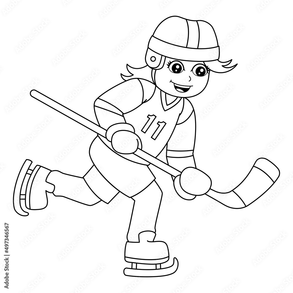 Girl Playing Hockey Coloring Page Isolated Stock Vector Adobe Stock Girl Playing Hockey Coloring Page Isolated Stock Vector Adobe Stock