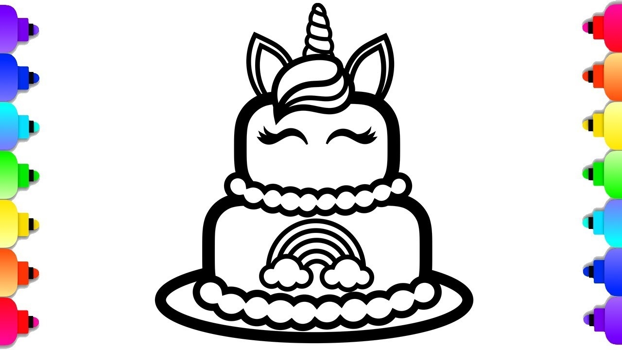 GLITTER Unicorn Cake Coloring And Drawing For Kids Unicorn Cake Coloring Page YouTube