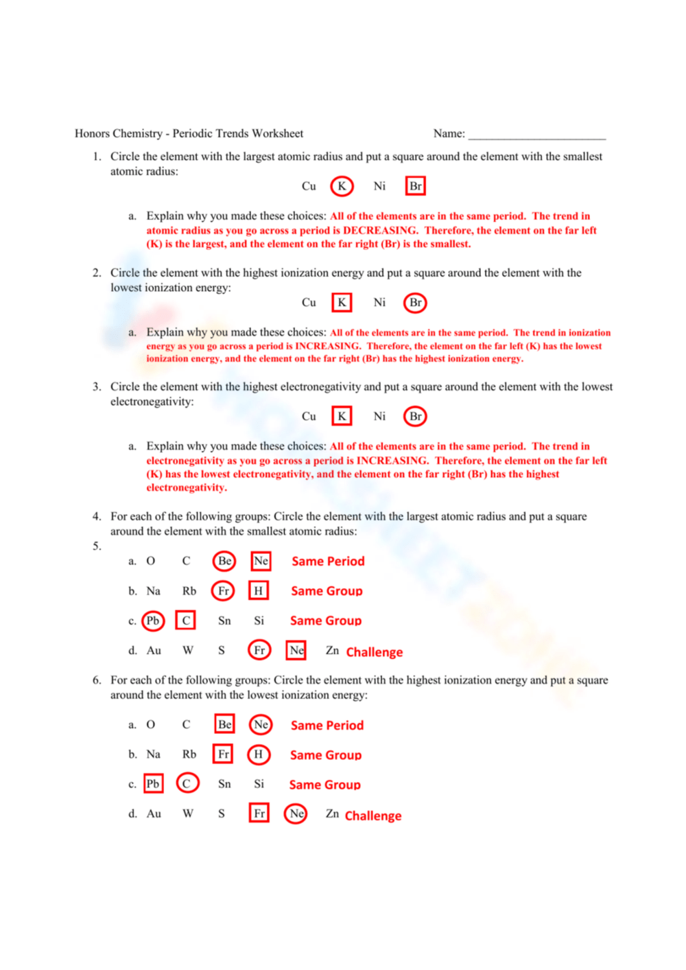 Grade 12 Periodic Trends Worksheets 2025