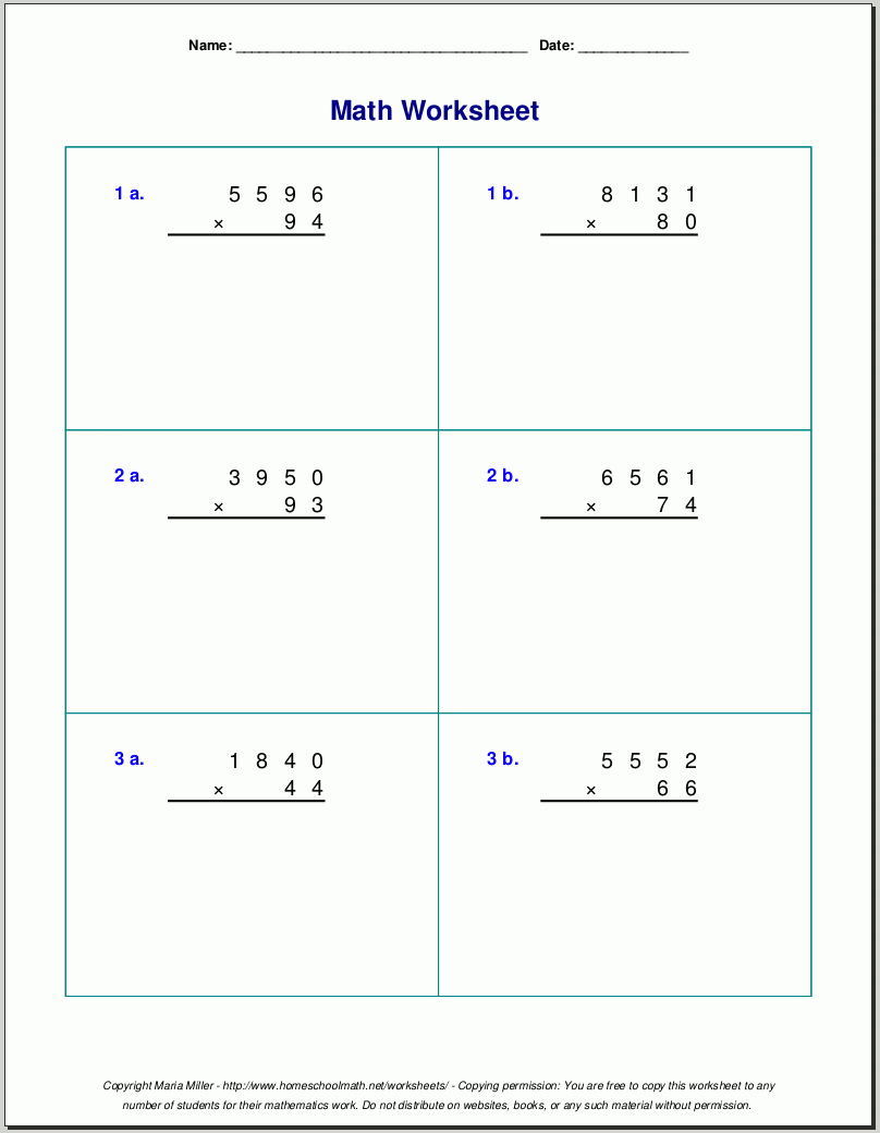 5th grade multiplication worksheets