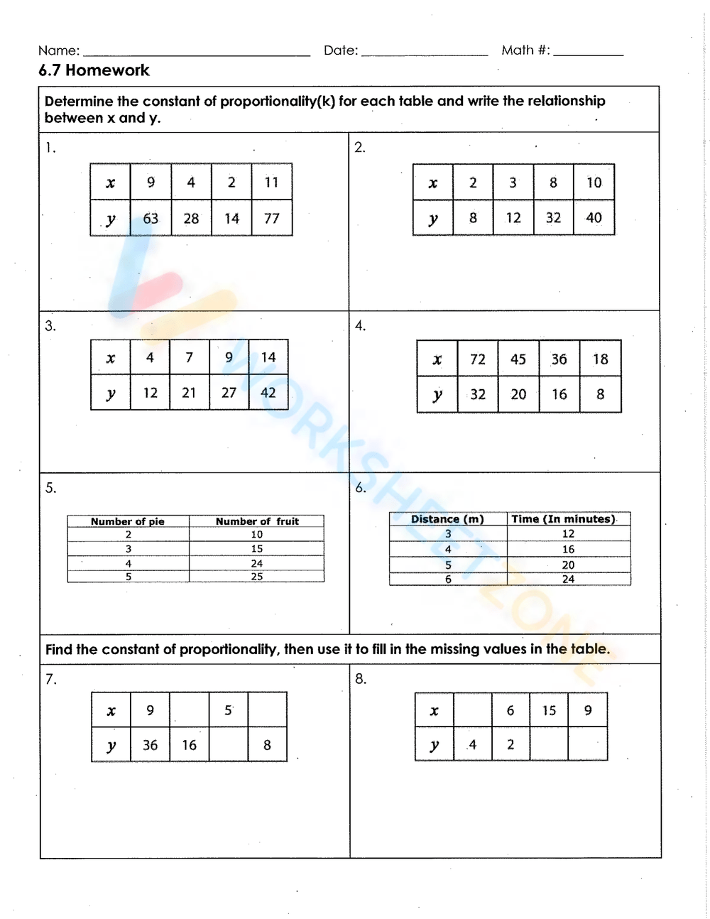 Grade 6 Constant Of Proportionality Worksheets Printable