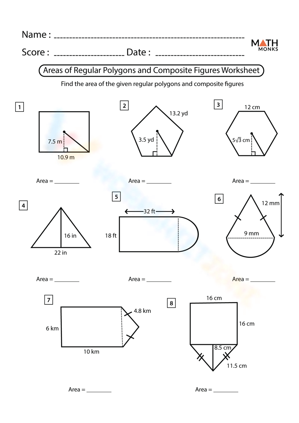 Grade 7 Area Of Composite Figures Worksheets