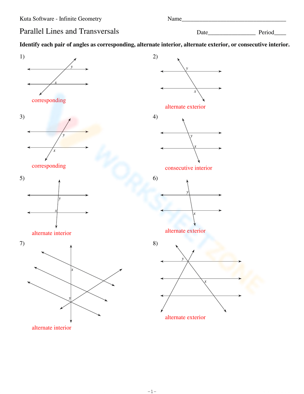 parallel lines and transversals worksheet