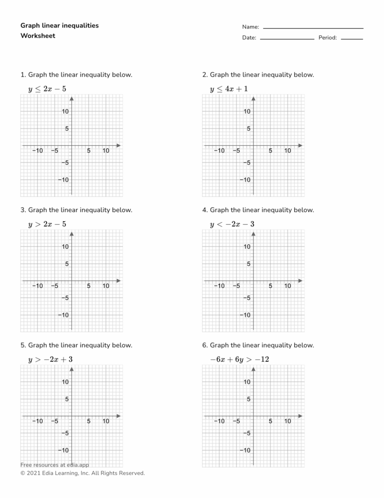 Graph Linear Inequalities Worksheet