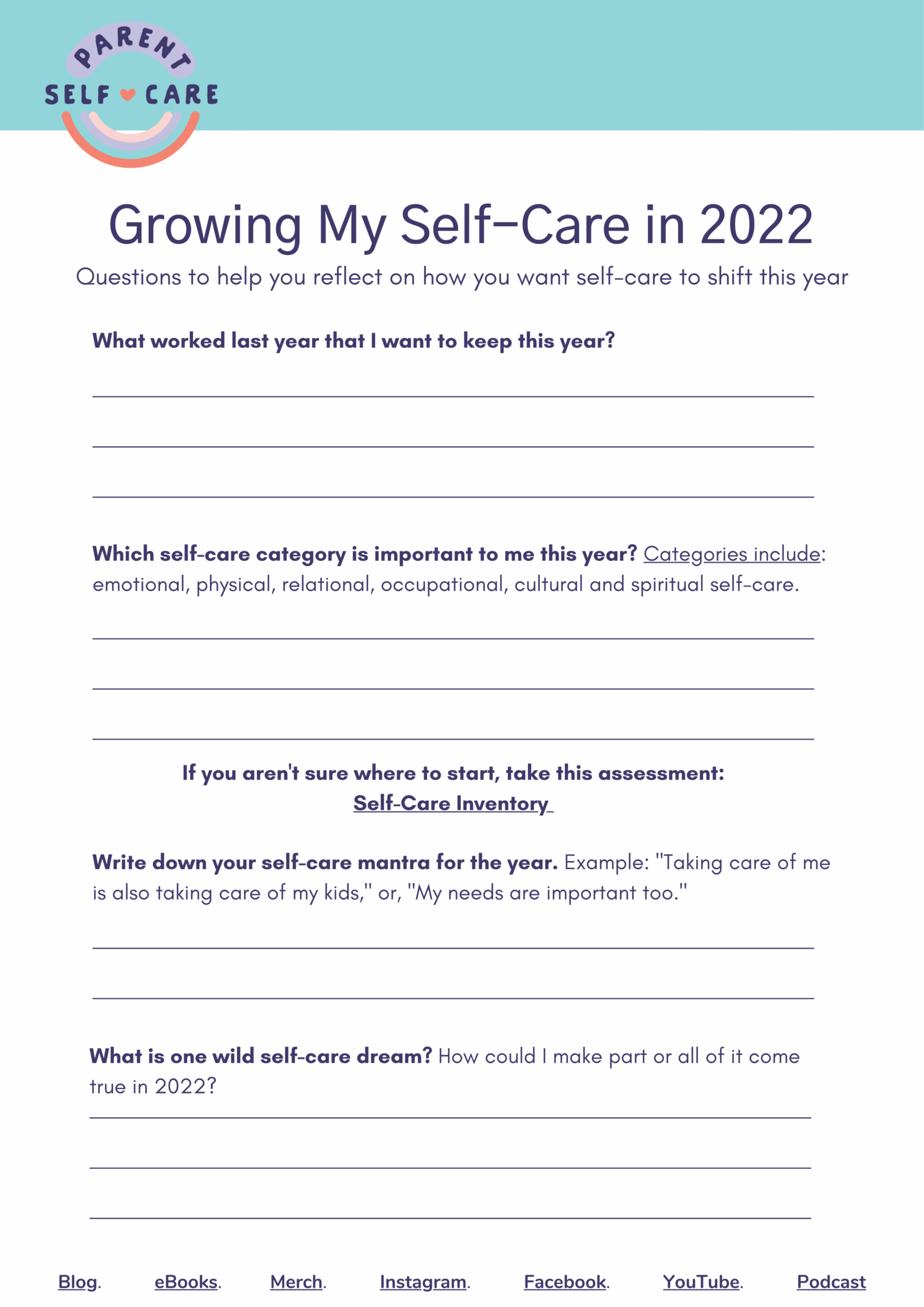 Growing Your Self Care In 2022 Get Your Free Self Care Worksheet Parent Self Care