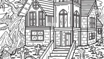 Halloween Haunted House Coloring Page For Adults Stock Vector Image Art Alamy