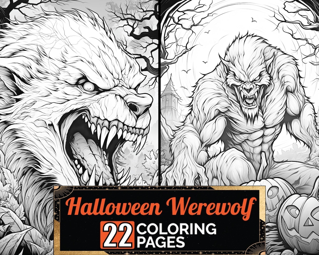Halloween Werewolf Coloring Book 22 Detail Greyscale Adult Kids Spooky Colouring Page A4 Size Sheet Printable Digital PDF Download Etsy