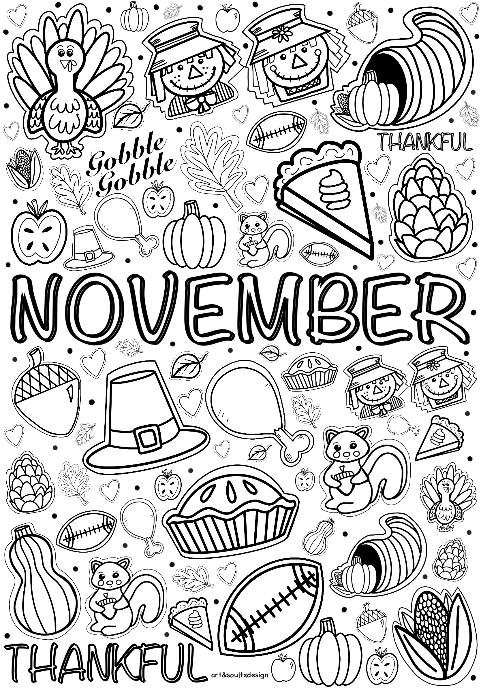Hand drawn Fall Coloring Pages September October November Seasonal Fall Halloween Thanksgiving Autumn Etsy
