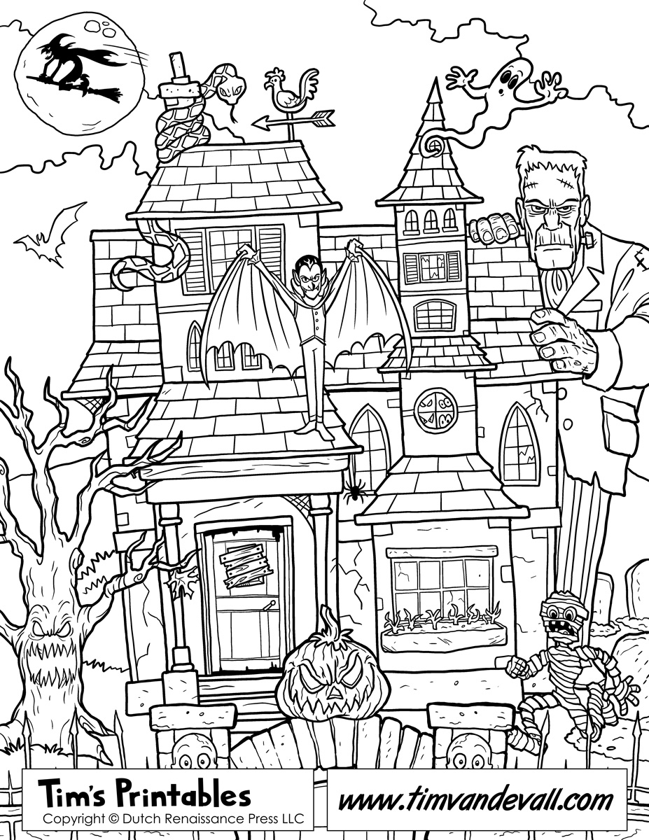 Haunted House Coloring Page Tim s Printables