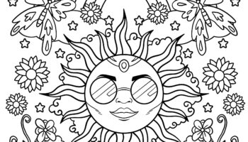 Hippie Printable Coloring Pages Sun Rainbow Digital Download Trippy Coloring Book Etsy