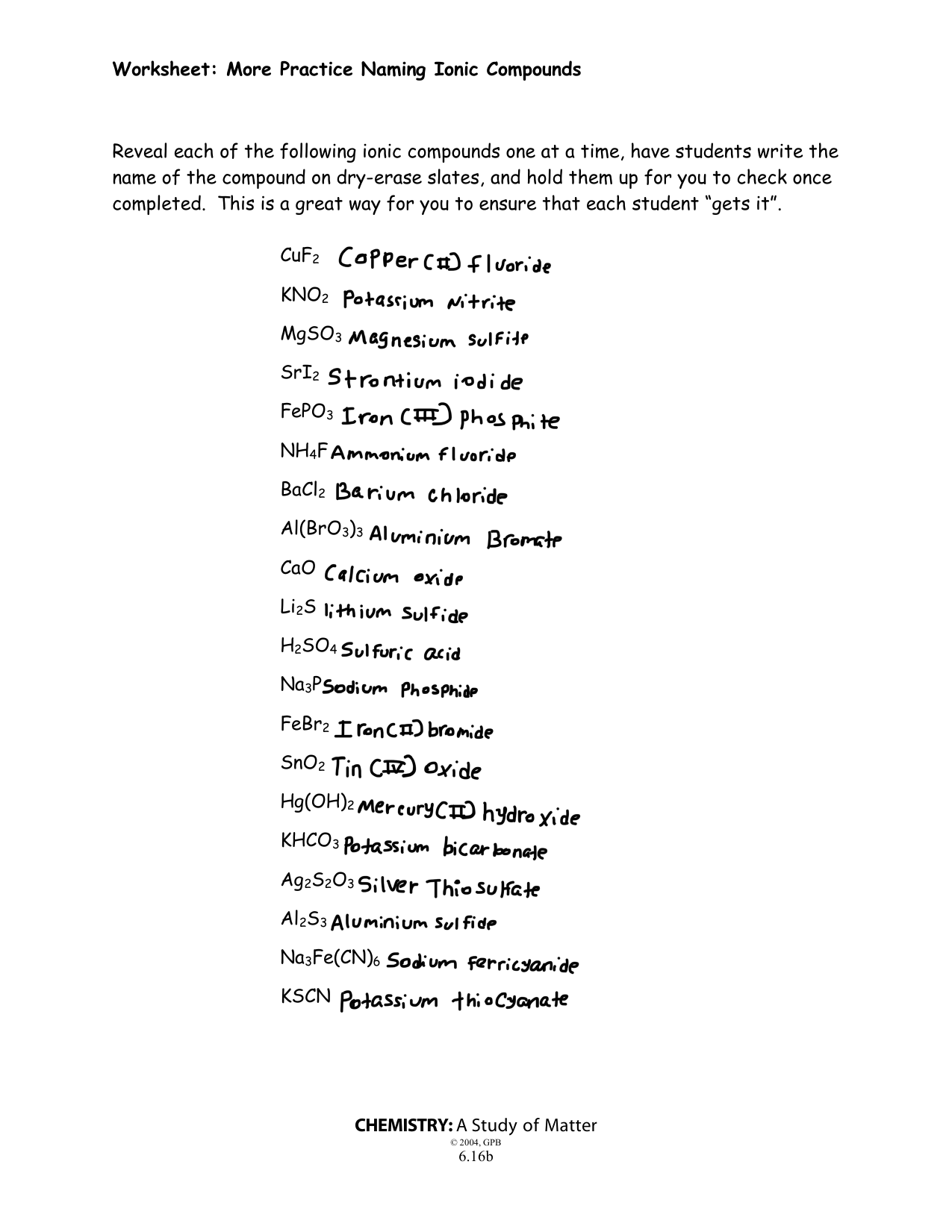 Ionic Compound Naming Practice Worksheet