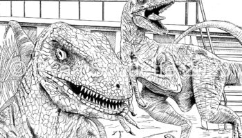 Jurassic Park Velociraptor Jurassic World Coloring Printable Adult Coloring Page Instant Download Grayscale Illustration Etsy