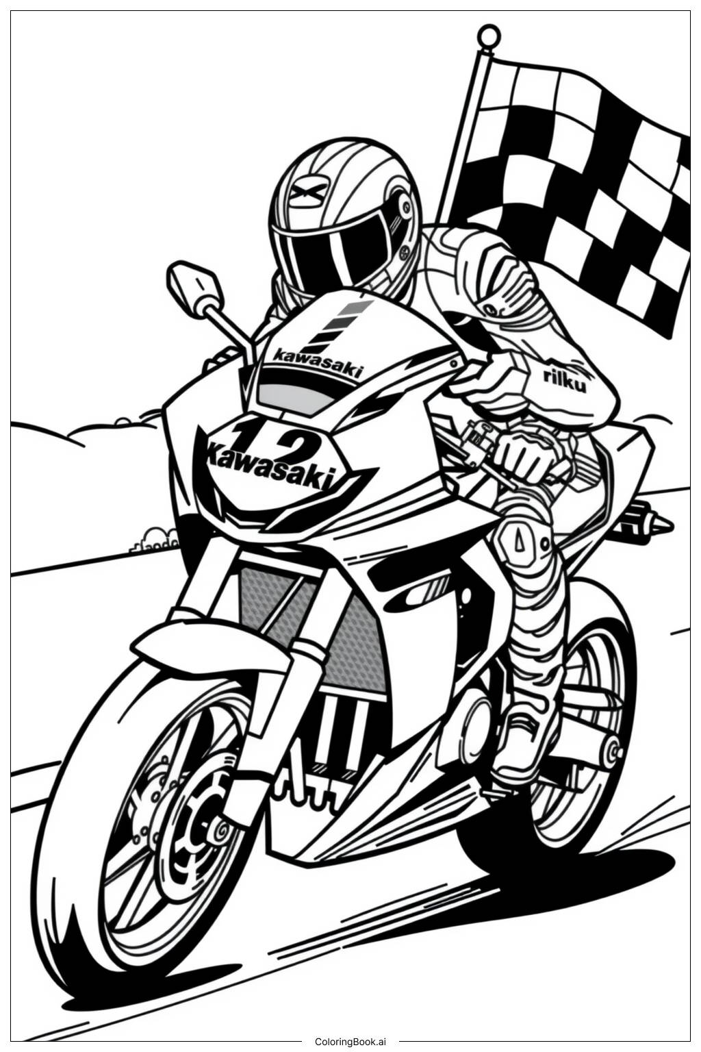 Kawasaki Motorcycle Racing Coloring Page Free PDF PNG Printable 