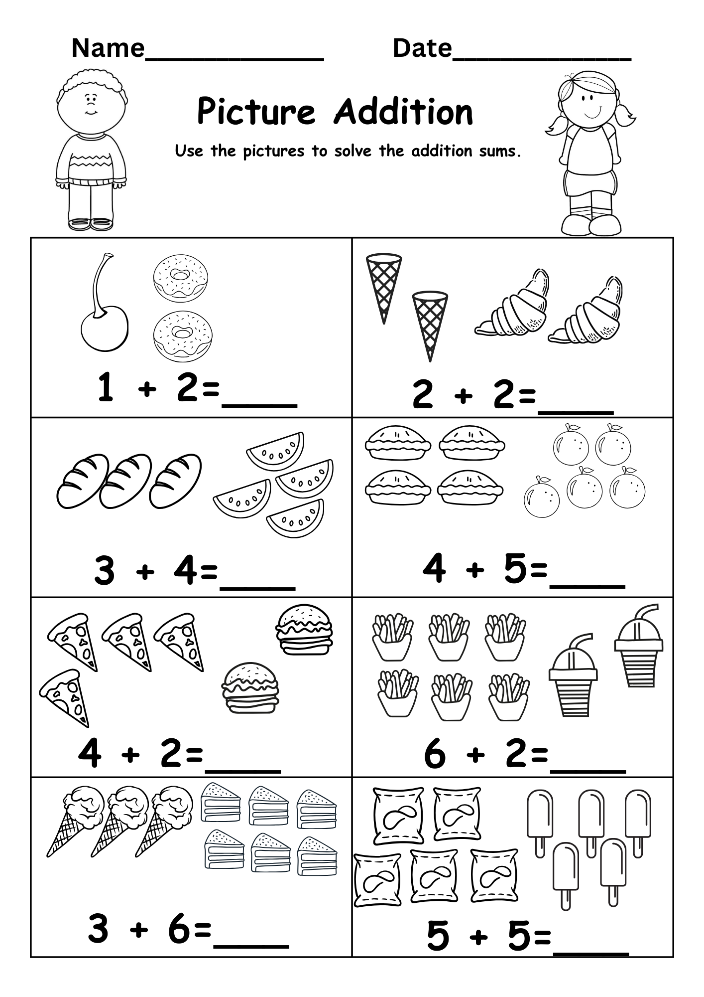 kindergarten addition worksheets