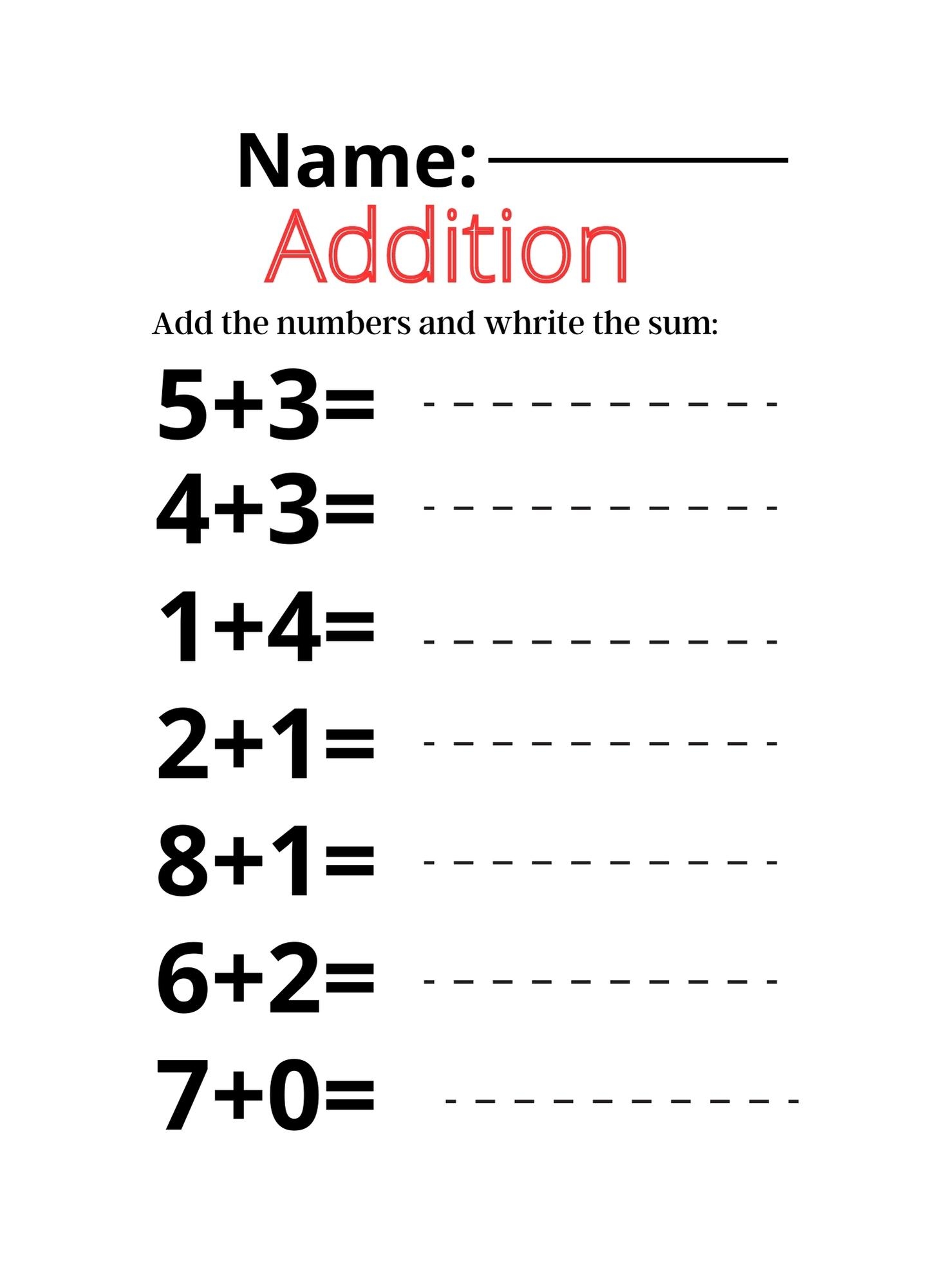 math addition worksheets