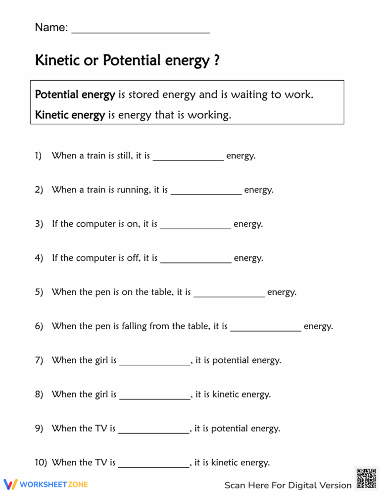 Kinetic And Potential Energy Worksheets Printable