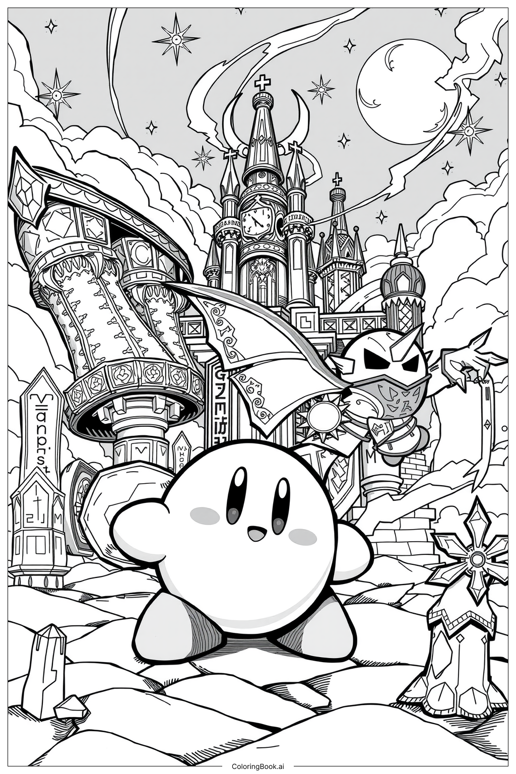 Kirby Teaming Up With Meta Knight Coloring Page Free PDF PNG Printable Kirby Teaming Up With Meta Knight Coloring Page Free PDF PNG Printable