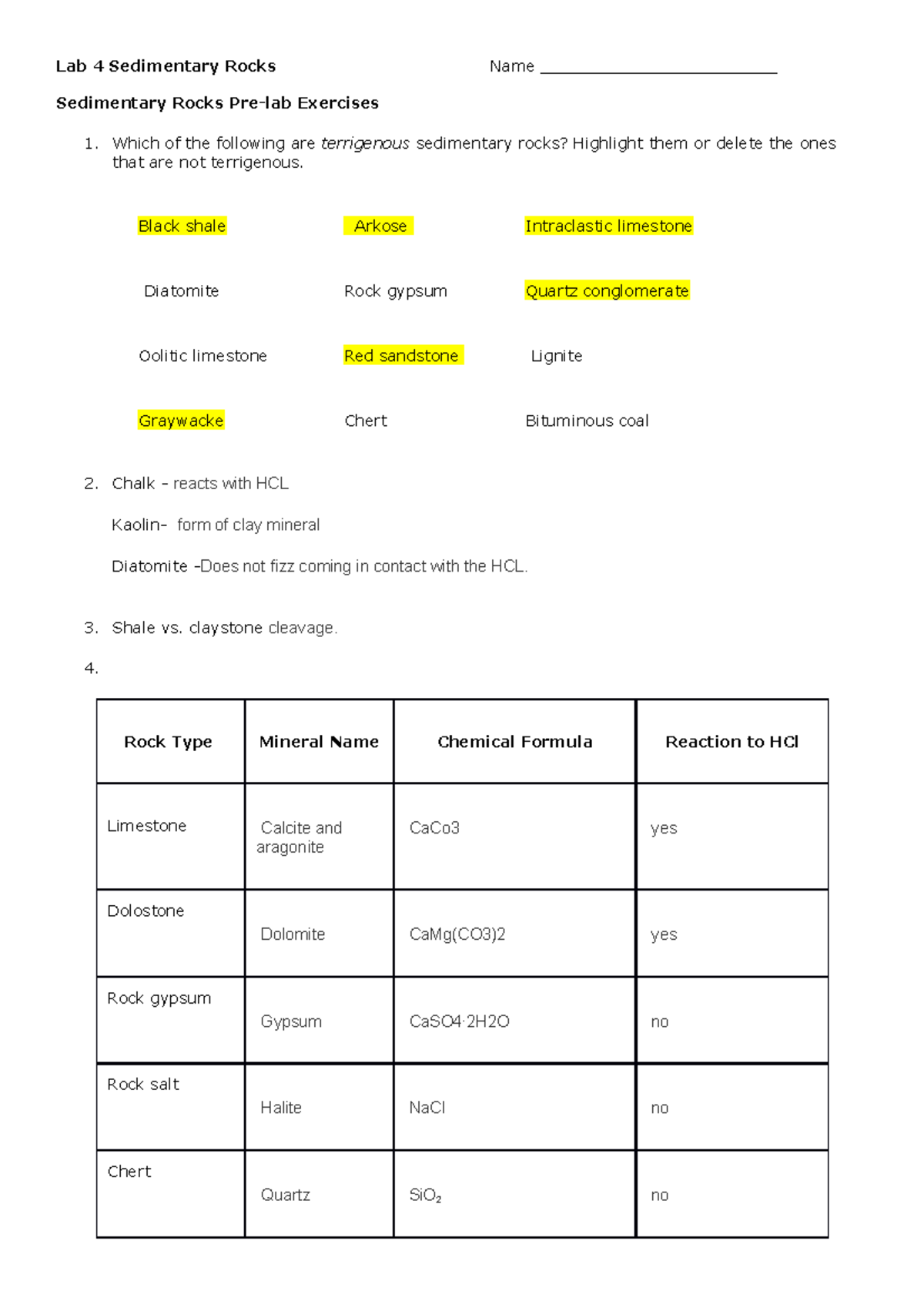 geotour worksheet f sedimentary rocks