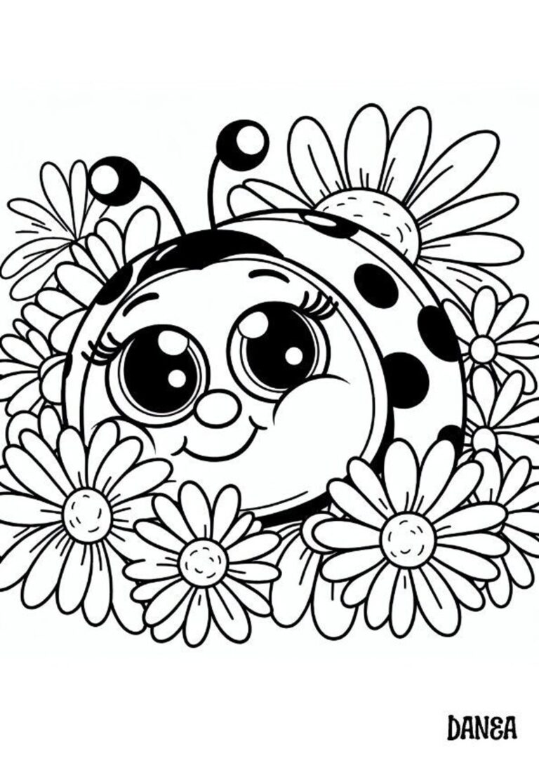 Ladybug In Daisies Coloring Page Kids Printable Coloring Page Etsy