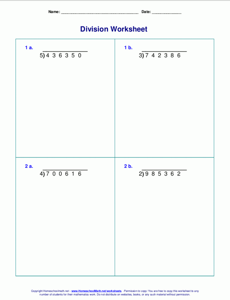 Long Division Worksheets For Grades 4 6
