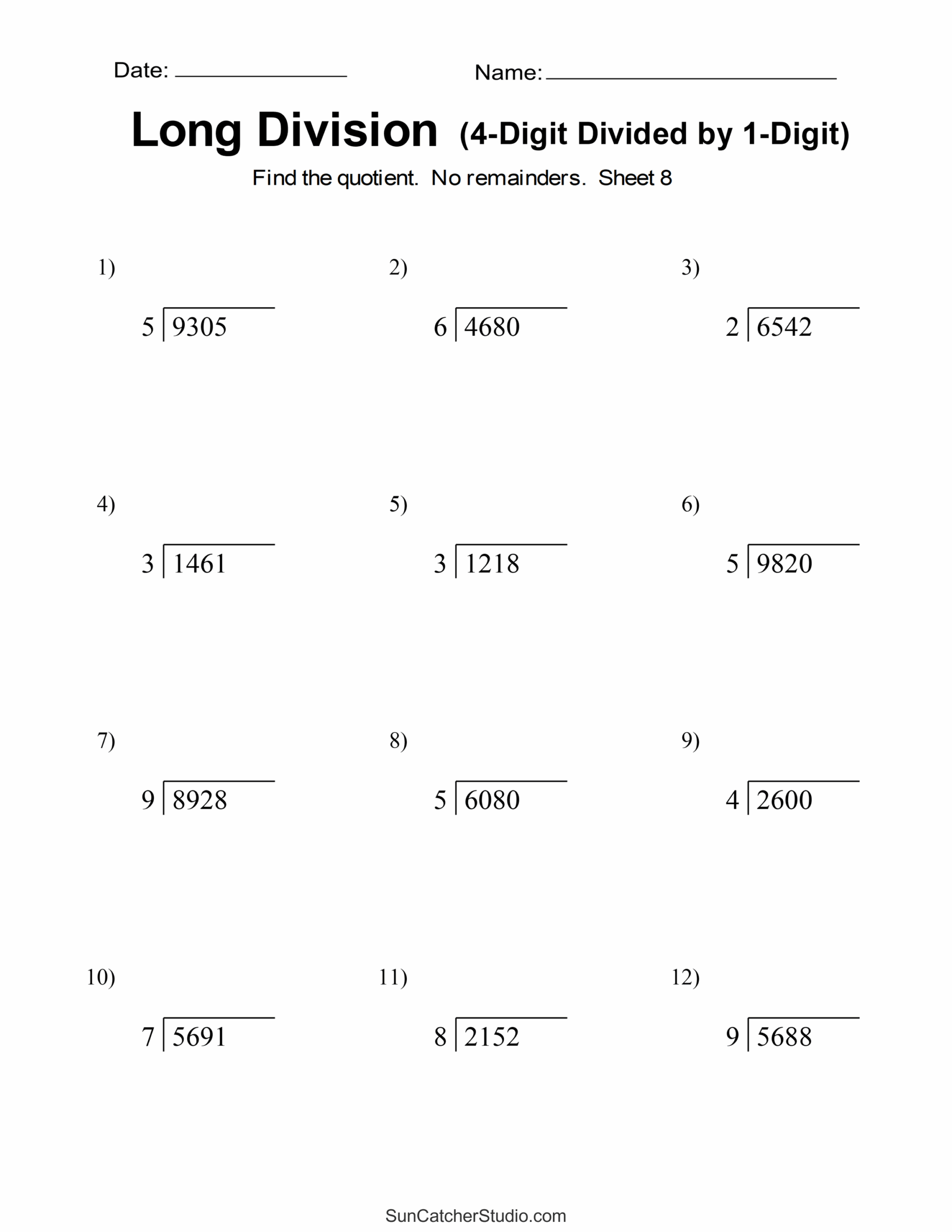 long division worksheets