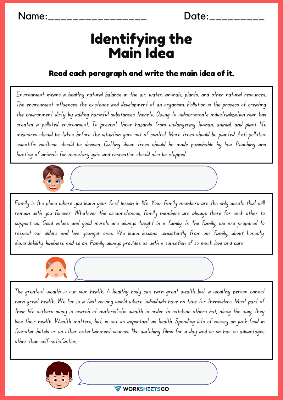 Main Idea Worksheets For Grade 1 K5 Learning Worksheets Library