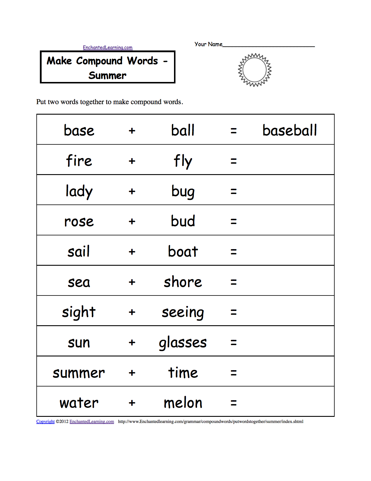 Make Compound Words Printable Worksheets EnchantedLearning