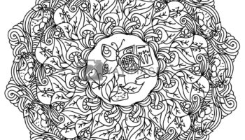 Mandala On The Theme Of The Science Of Biology Contour Coloring Page In The Form Of A Round Frame And Various Natural Symbols With Patterns By Sunny Coloring Vectors Illustrations With Unlimited