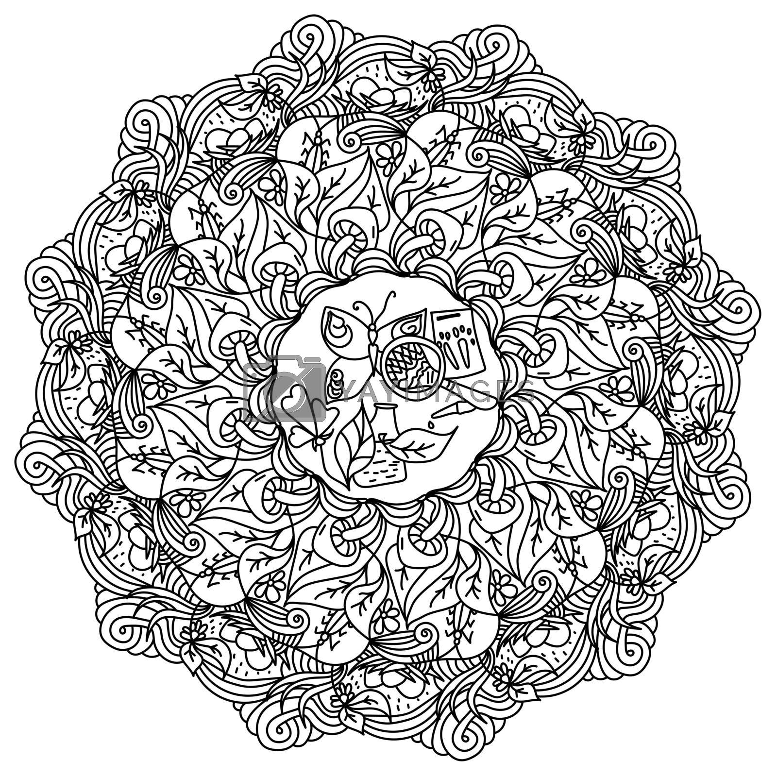 Mandala On The Theme Of The Science Of Biology Contour Coloring Page In The Form Of A Round Frame And Various Natural Symbols With Patterns By Sunny Coloring Vectors Illustrations With Unlimited Mandala On The Theme Of The Science Of Biology Contour Coloring Page In The Form Of A Round Frame And Various Natural Symbols With Patterns By Sunny Coloring Vectors Illustrations With Unlimited
