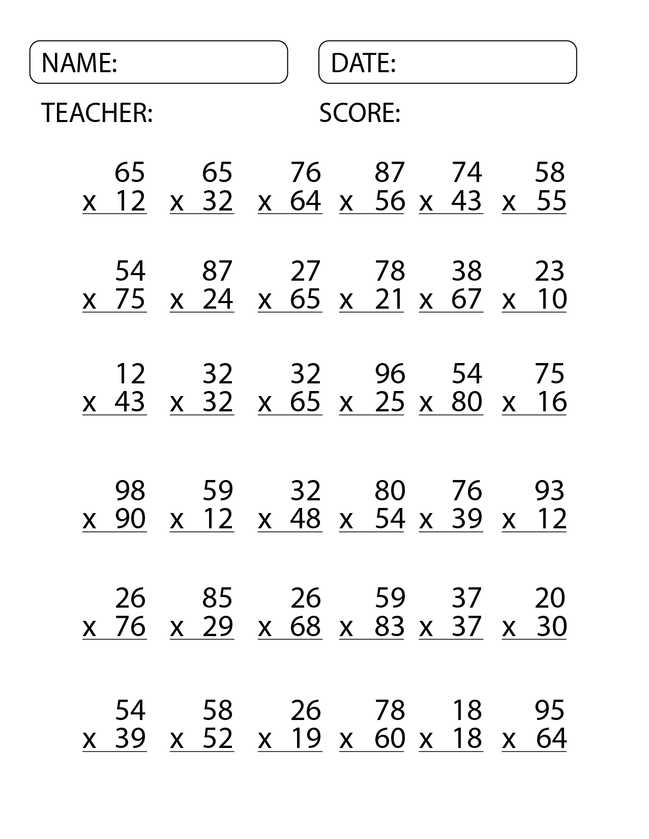 math multiplication worksheets