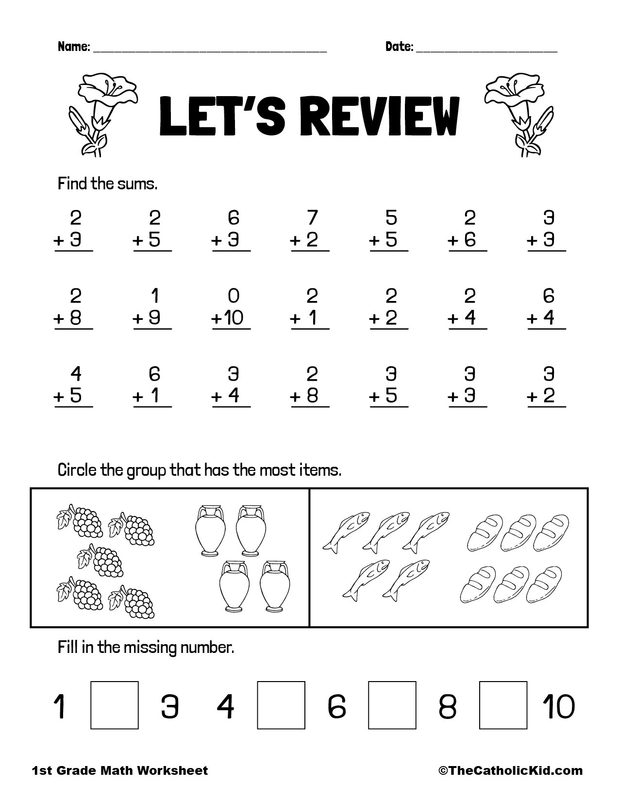 math worksheets for 1st graders