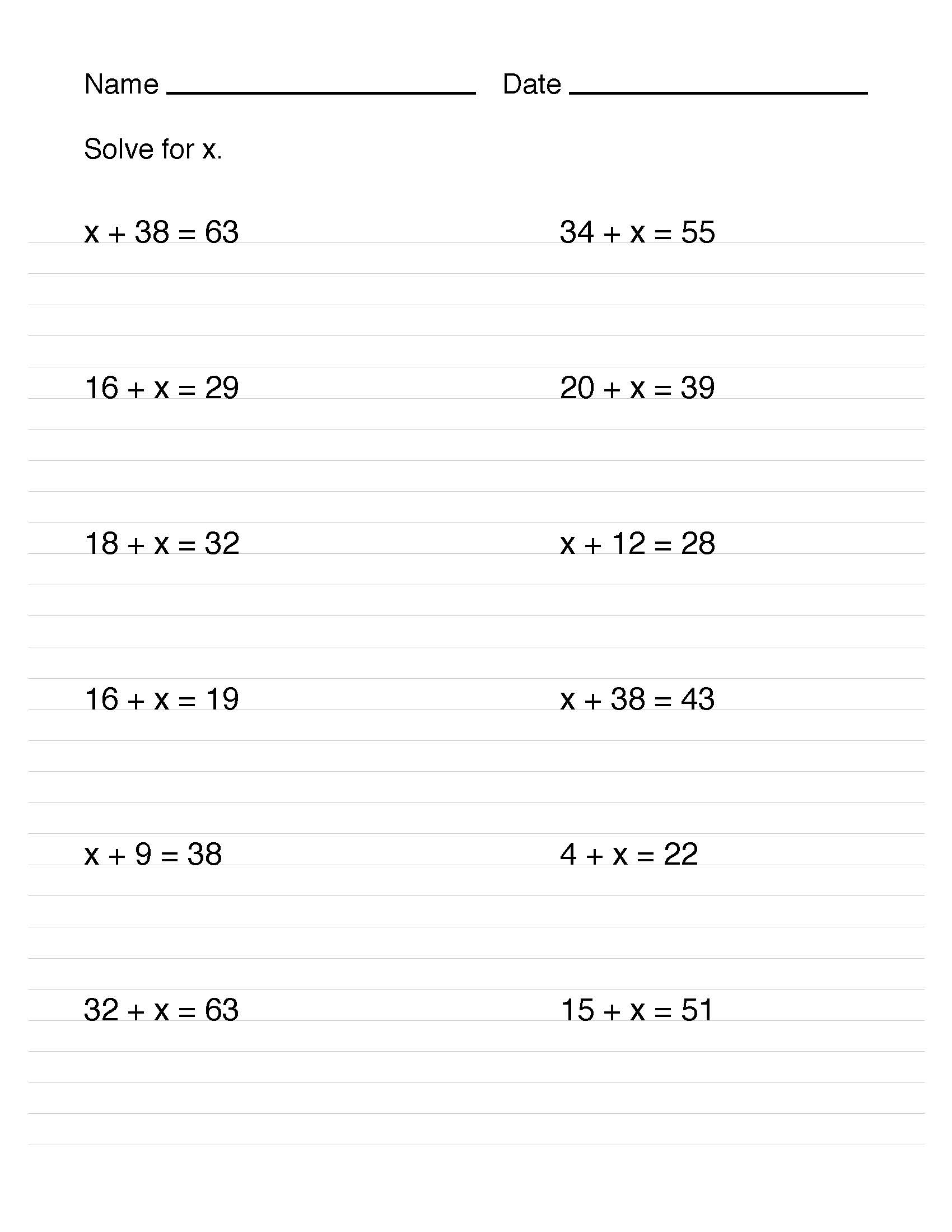 Math Worksheet Collection Solving One Step Equations Media4Math Worksheets Library