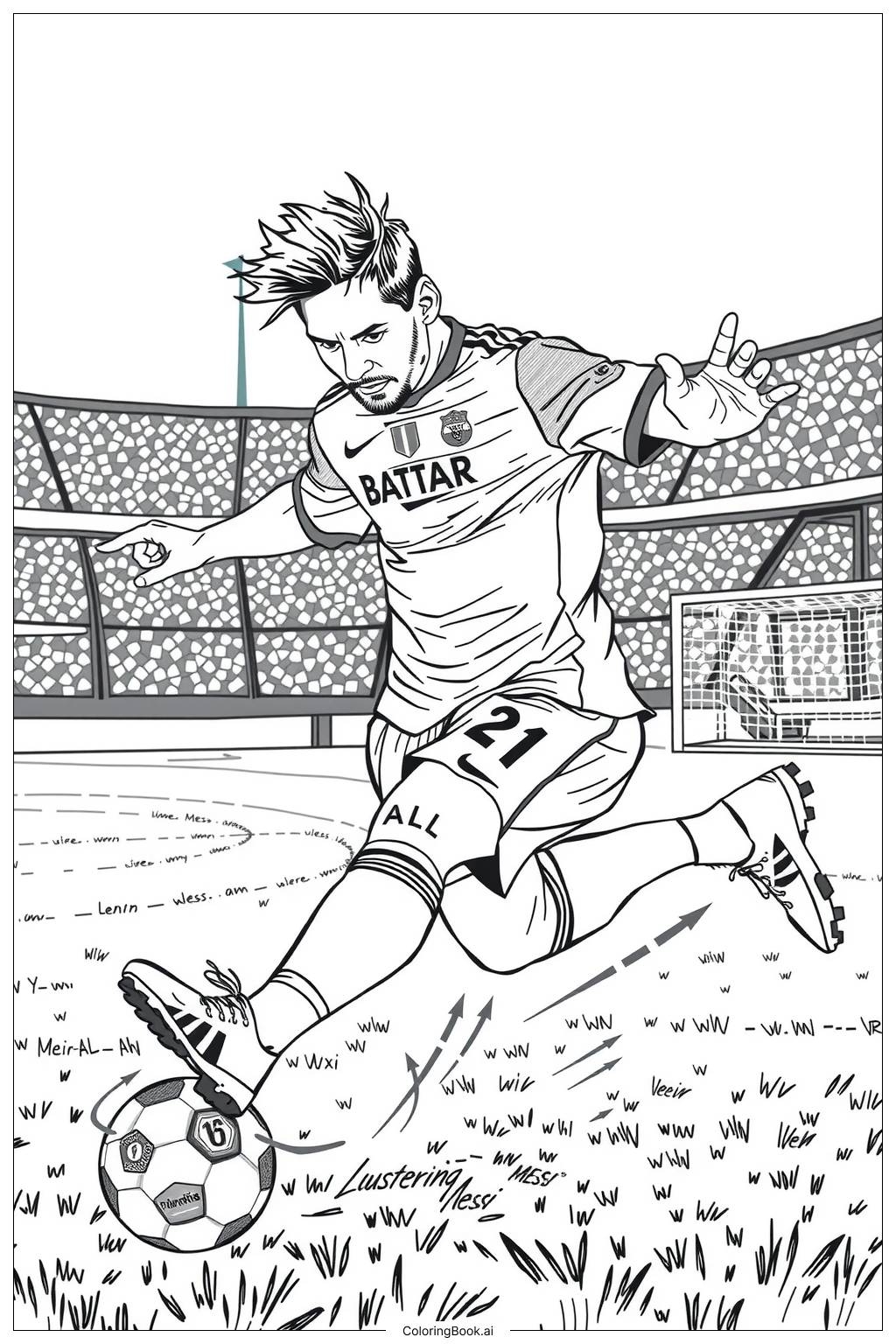 Messi Smiling In A Jersey Coloring Page Free PDF PNG Printable 