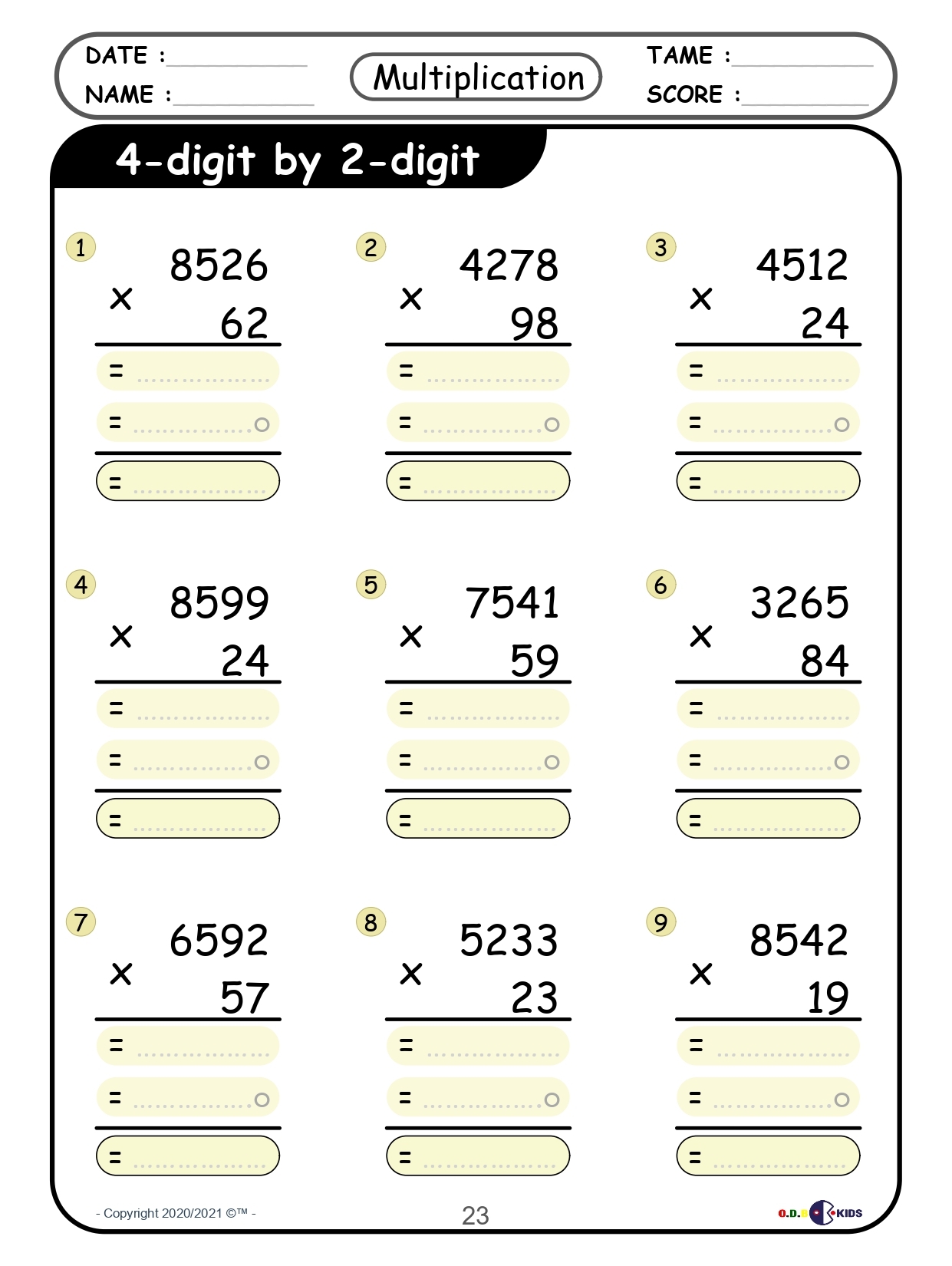 4th grade multiplication worksheets