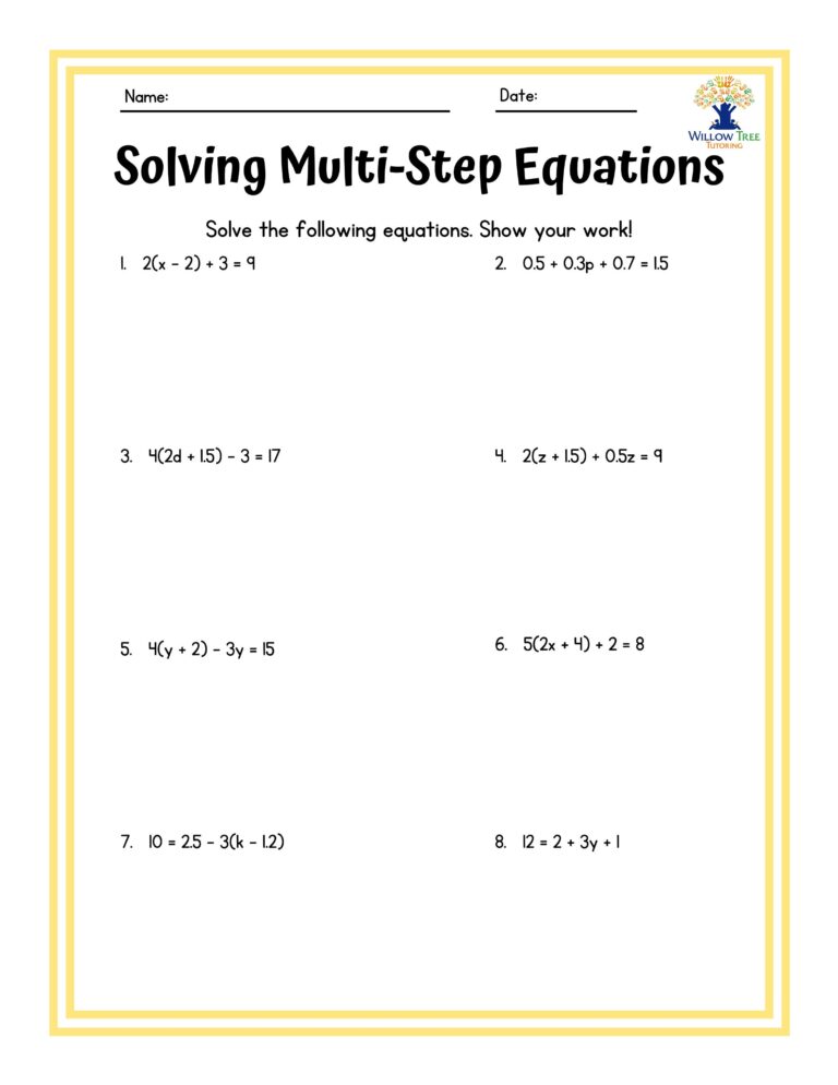 Multi step Equations Worksheets Algebra 1 Workbook 18 Pages Etsy