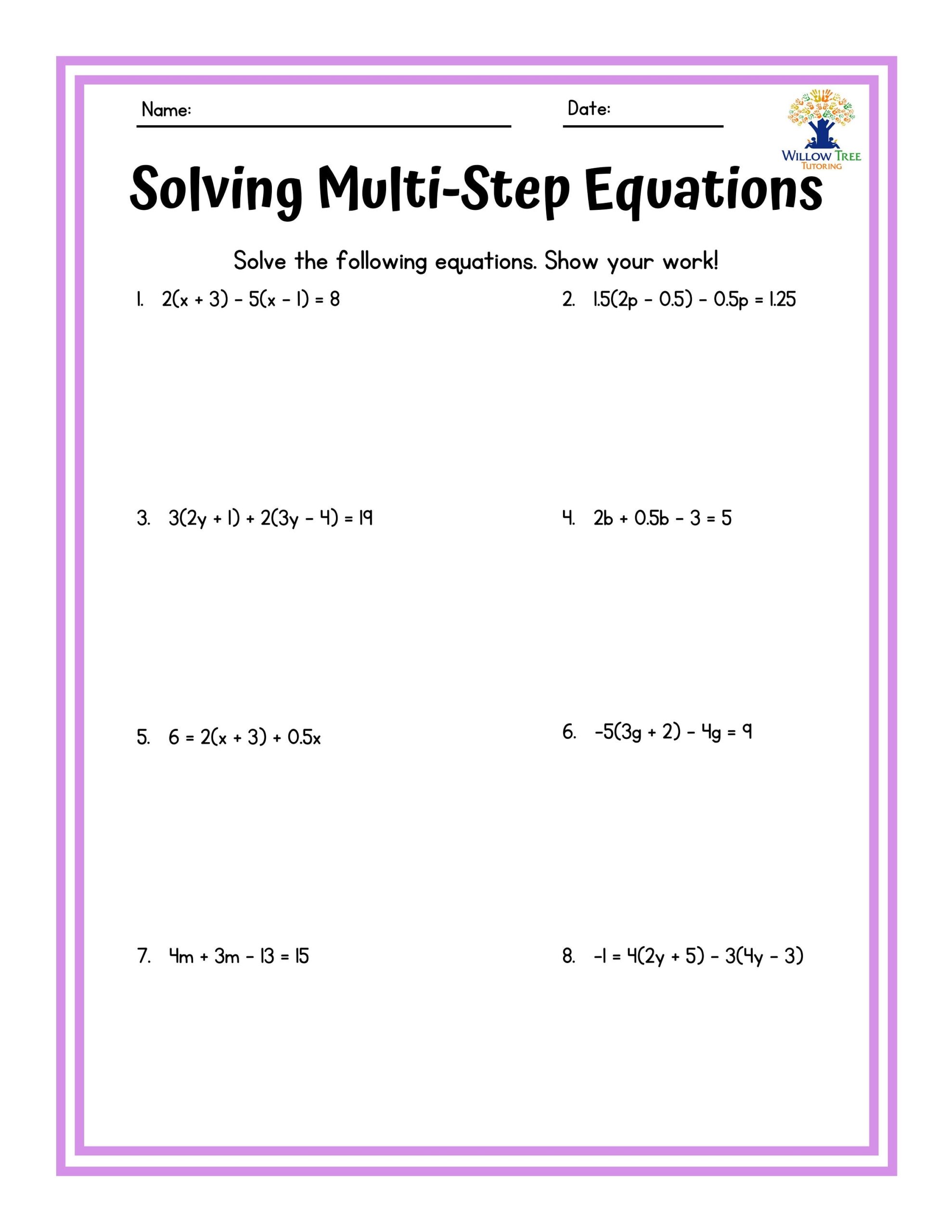 Multi step Equations Worksheets Algebra 1 Workbook 18 Pages Etsy