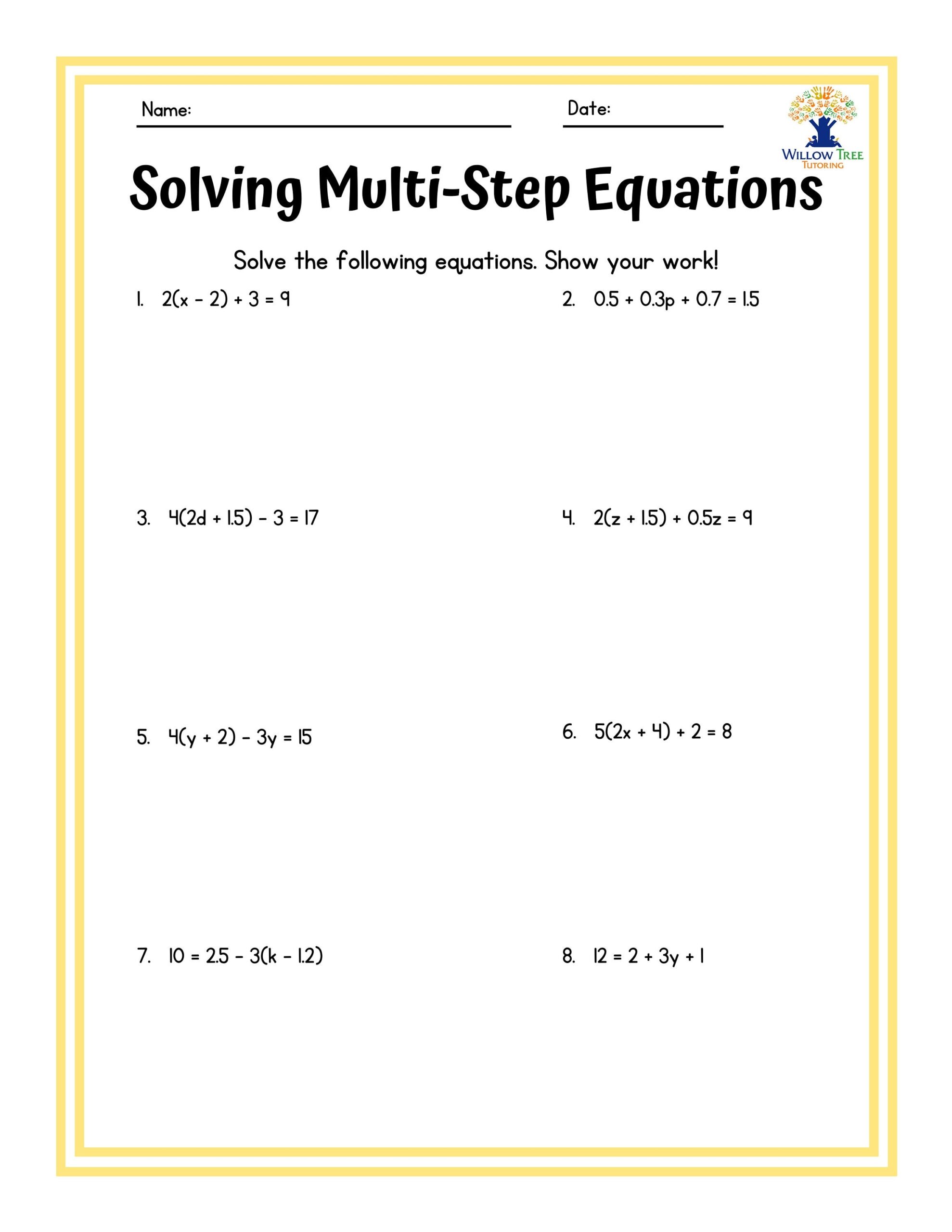 Multi step Equations Worksheets Algebra 1 Workbook 18 Pages Etsy