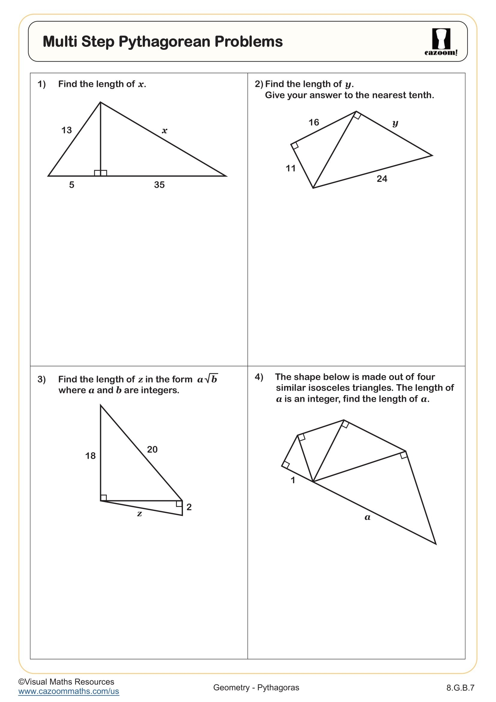 Multi Step Pythagorean Problems Worksheet Fun And Engaging 8th Grade And IM 1 Geometry Worksheet