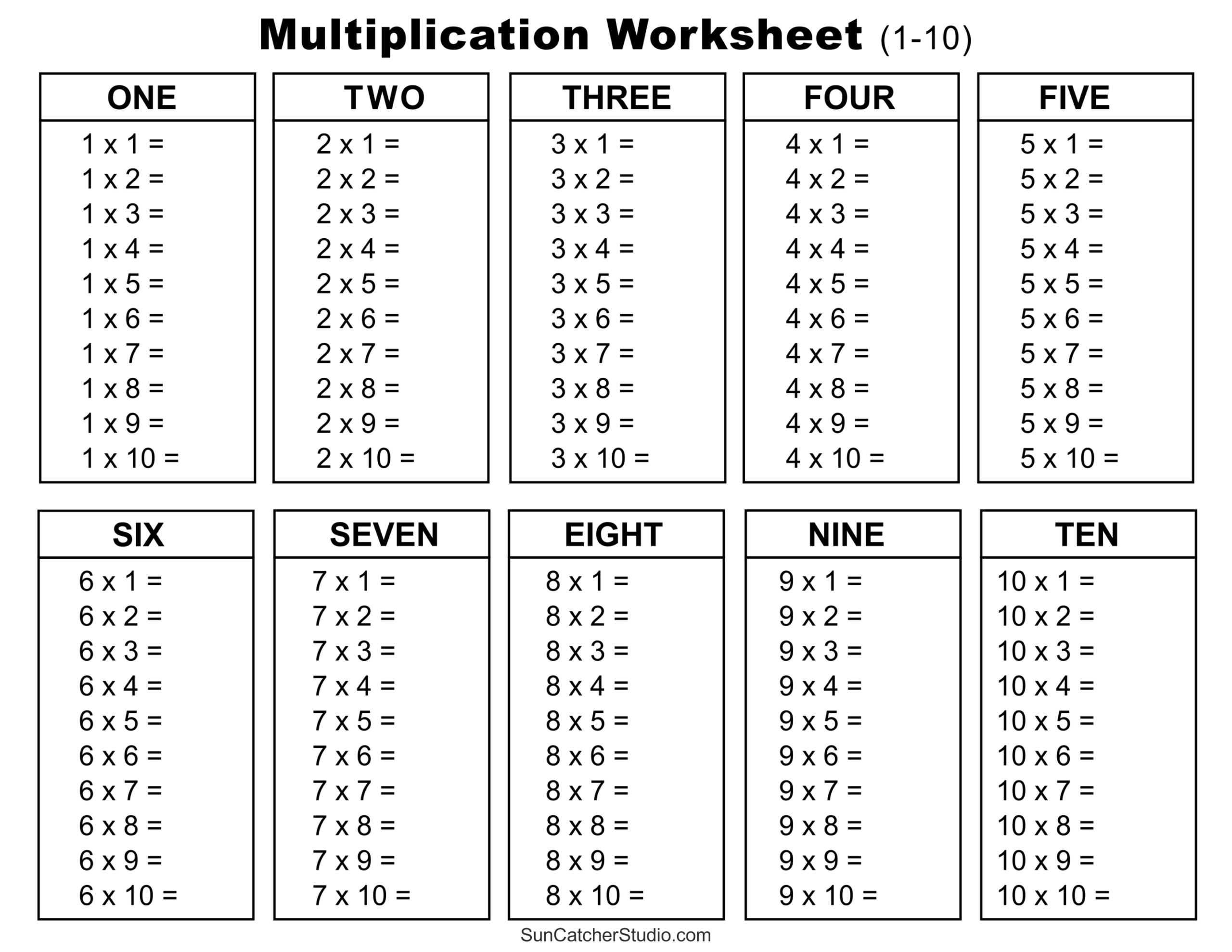 times table practise worksheets