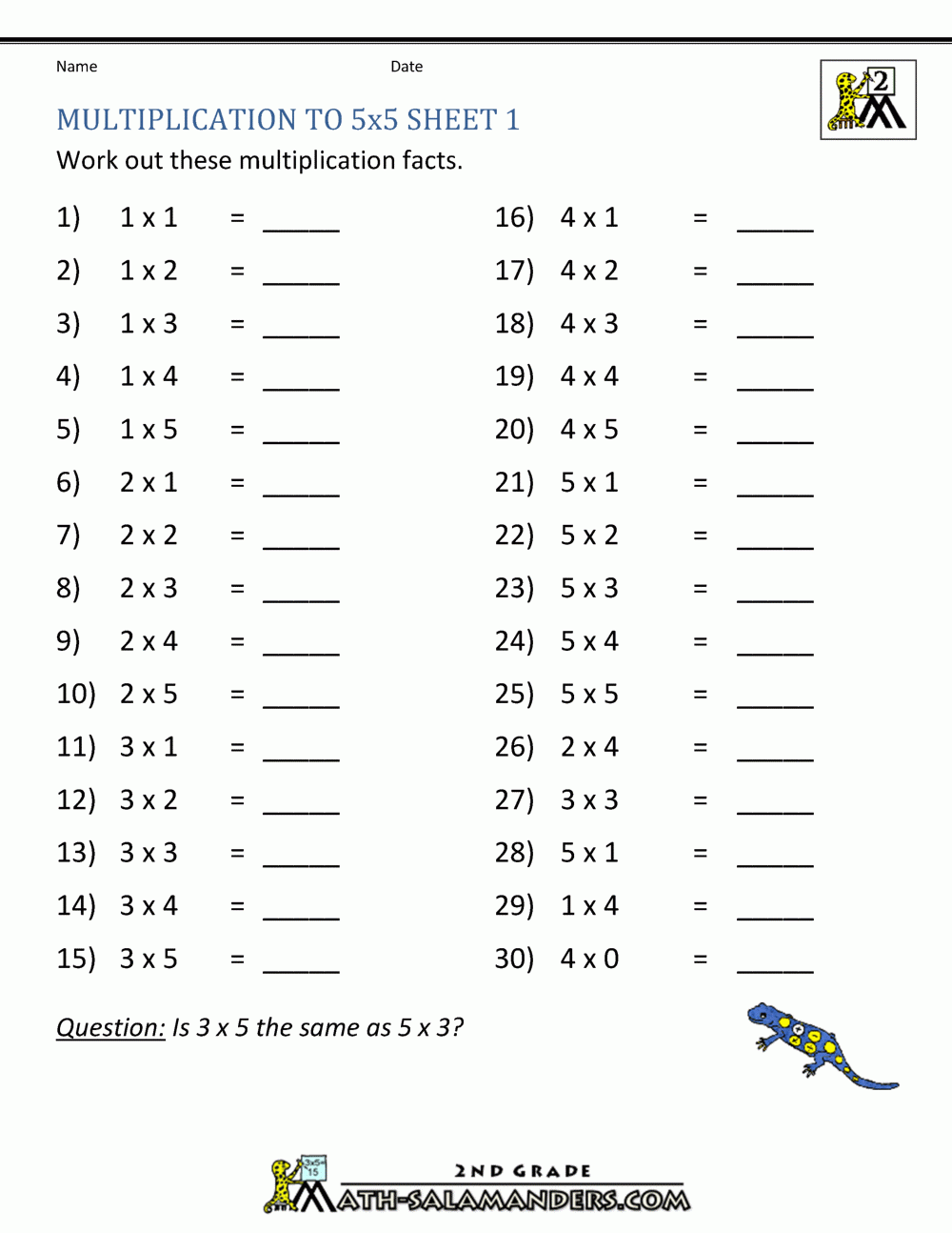 multiplying facts worksheet