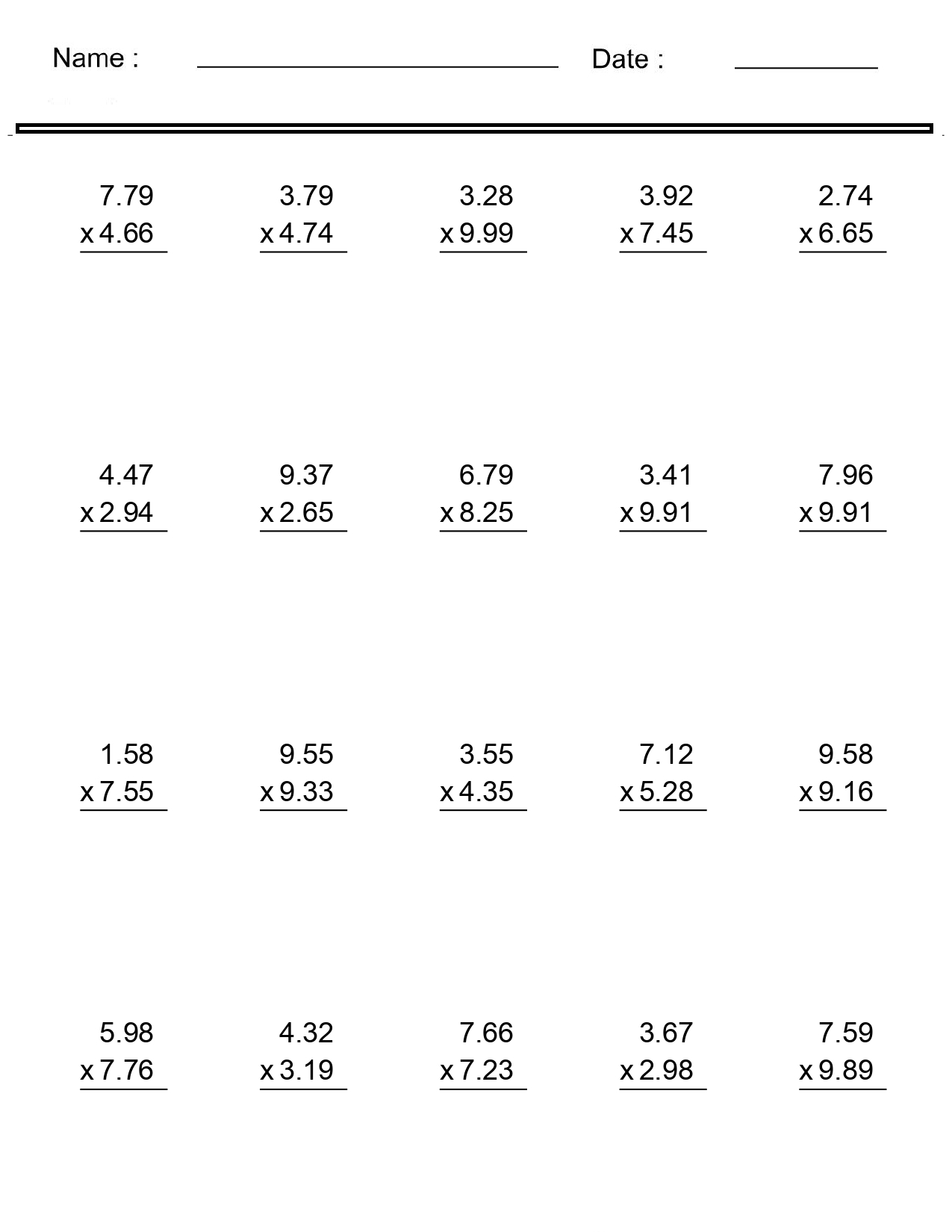 Multiplication Worksheets Decimal Numbers Multiplication Worksheets Made By Teachers