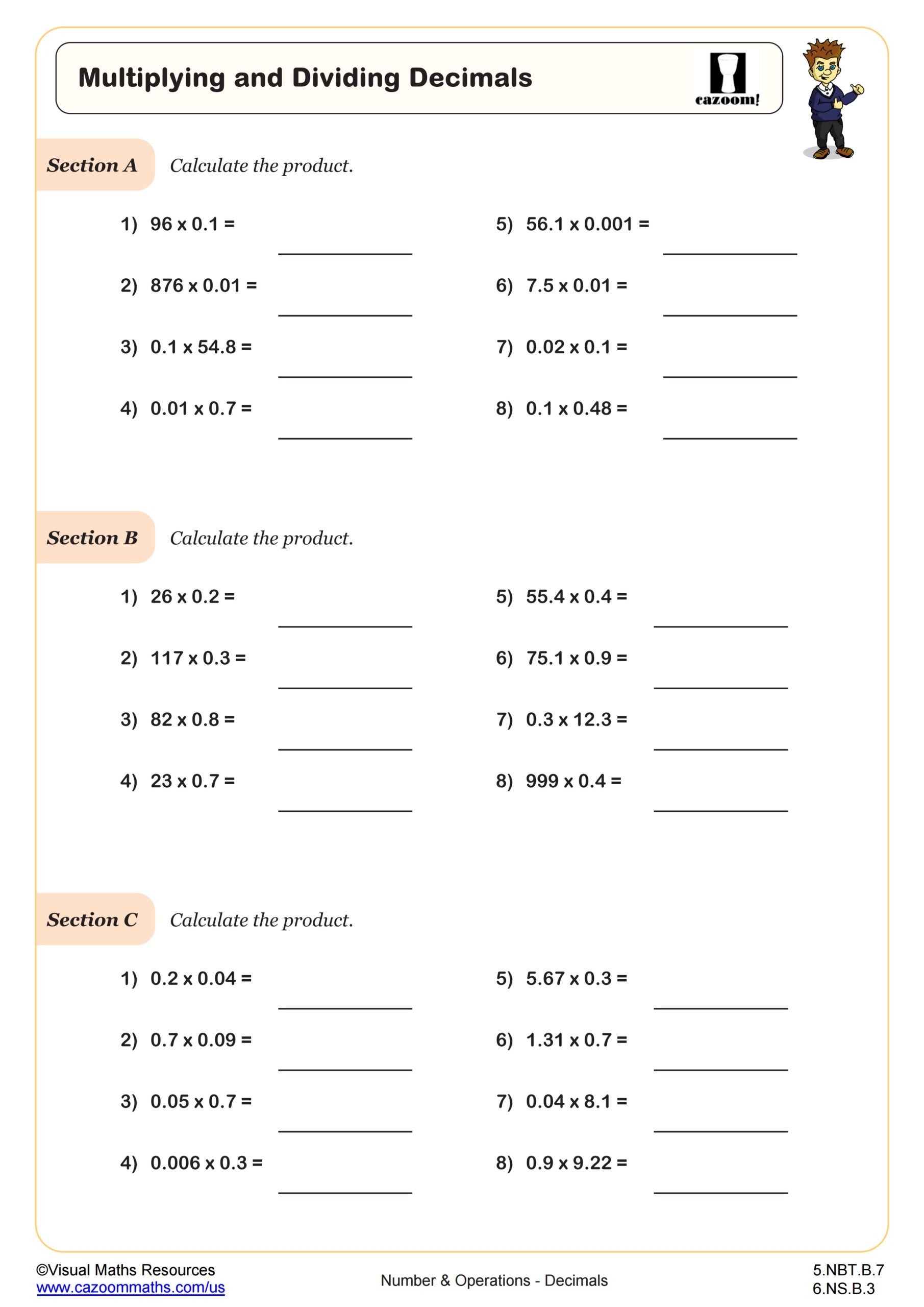 decimal multiplication worksheets