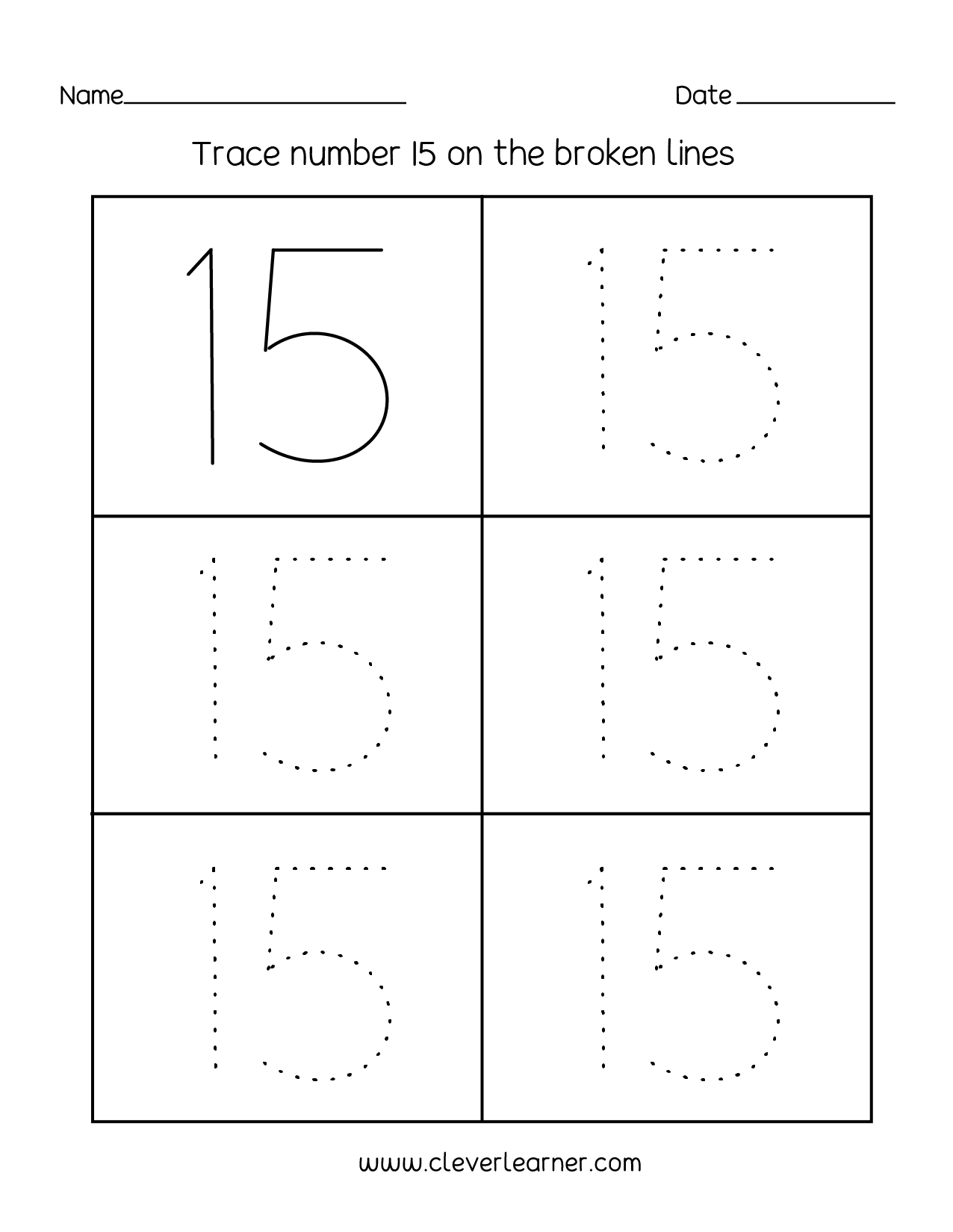 Number 15 Writing Counting And Identification Printable Worksheets For Children