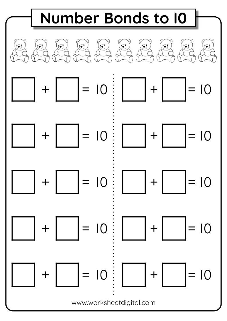 Number Bonds To 10 Math Worksheets Numbers 1 To 10 Kindergarten First Grade Homeschool Number Bonds Activity With Picture Guide Etsy