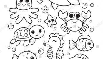 Ocean Animals Coloring Pages Kids Stock Vector Royalty Free 2260693421 Shutterstock