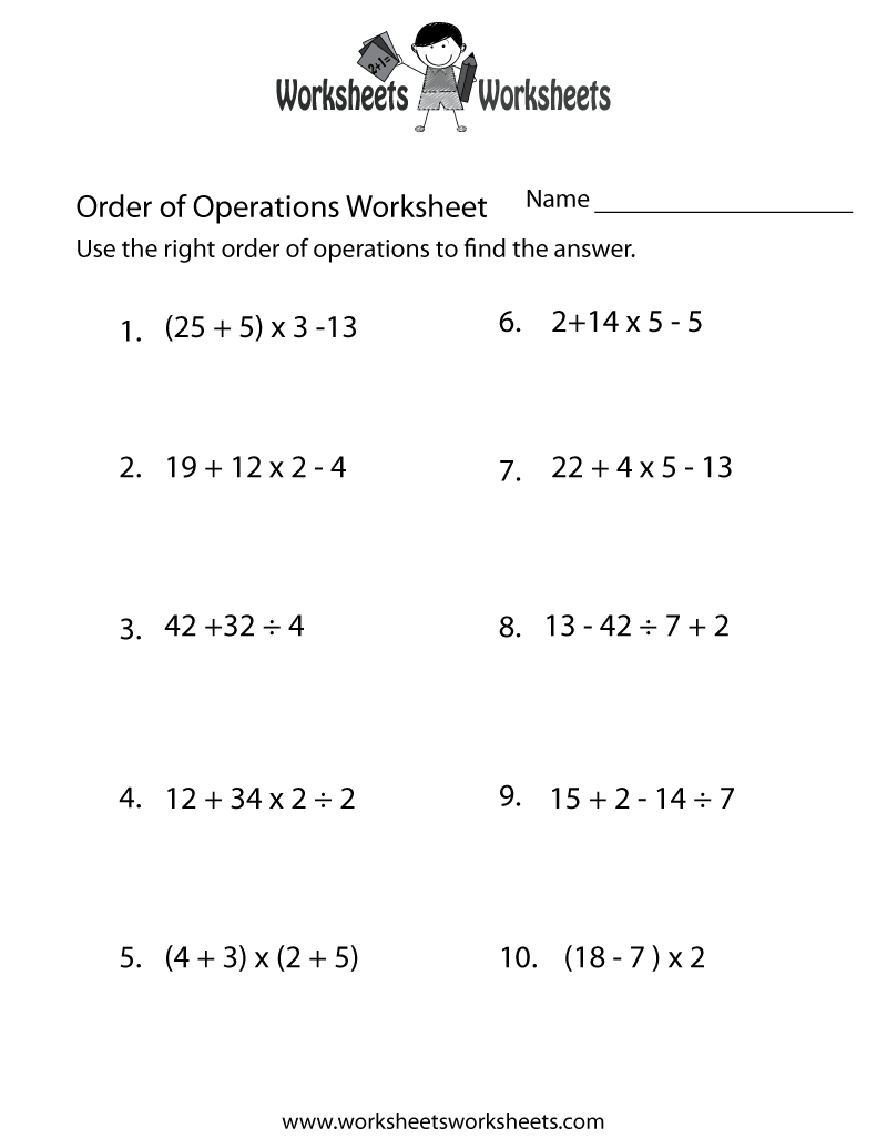 order of operations worksheets