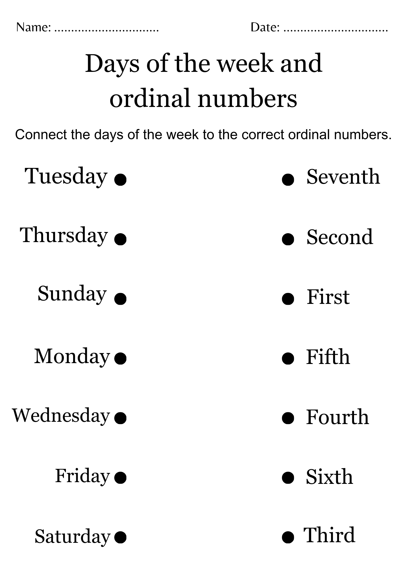Ordinal Numbers Days Of The Week Worksheet Made By Teachers