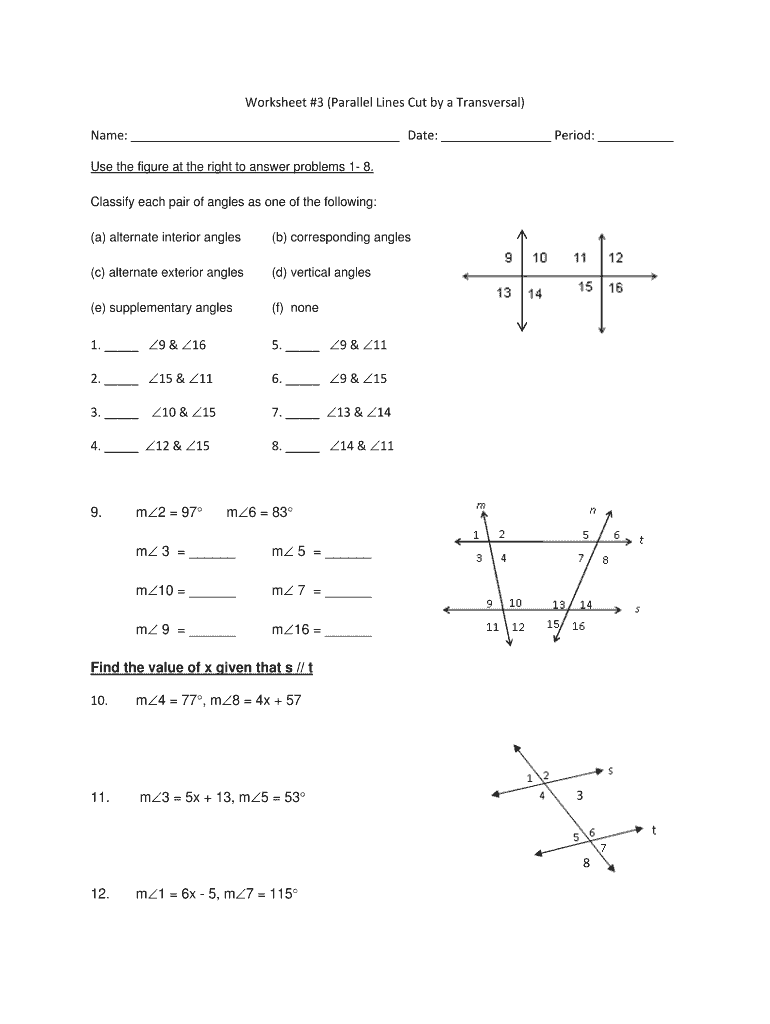 Parallel Lines Cut By A Transversal Worksheet With Answers Pdf Fill Out Sign Online DocHub