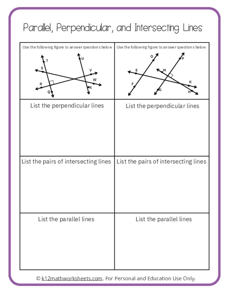 parallel and perpendicular lines worksheet